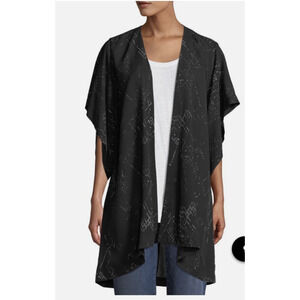 Eileen Fisher Top Marrakesh Silk Tencel Black Kimono Jacket Minimalist S/M